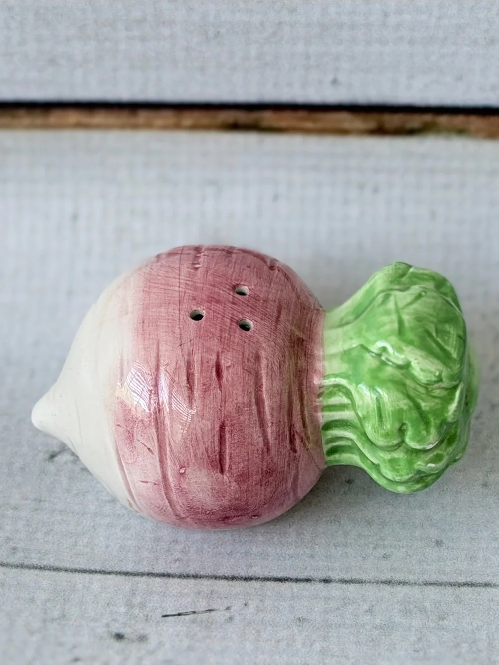 Ceramic Radish Salt and Pepper Shaker Set with Leaf Tray - Pink Green